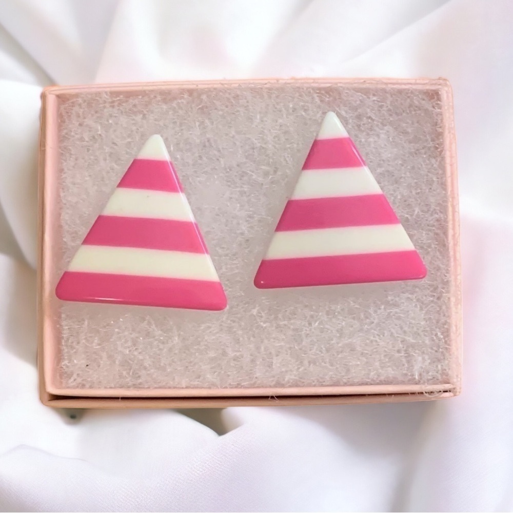 Pink and White Triangle Earrings